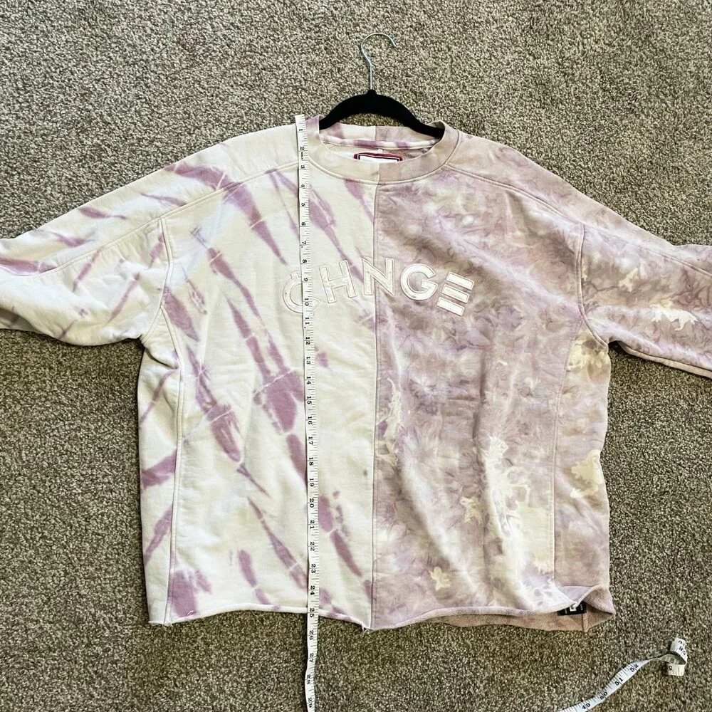 CHNGE Tie Dye Embroidered Logo Pullover Crew Neck Sweatshirt Purple/Pink Small